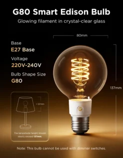 Govee E27 Smart Edison G80 Light Bulb, smart LED-globepære, 500 lm, dæmpbar, 2-pak