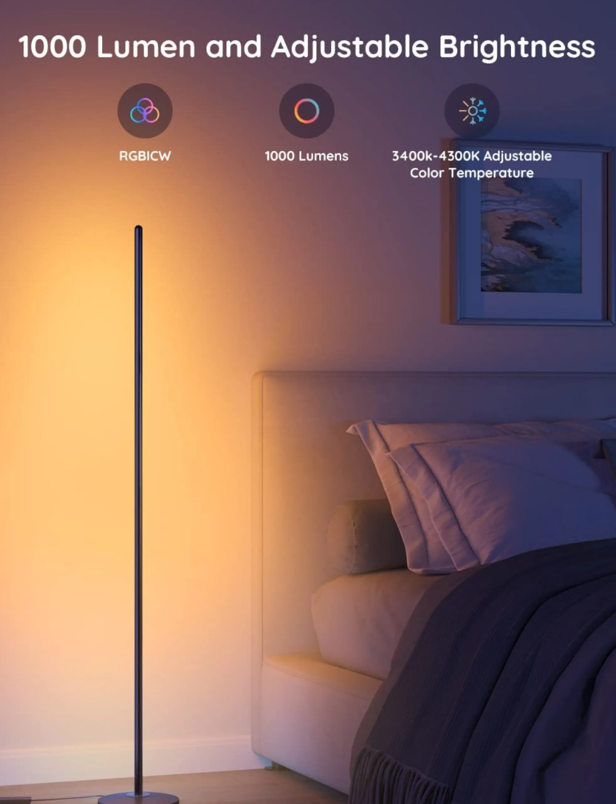 Govee Floor Lamp Lite, gulvlampe, Matter + Bluetooth, sort