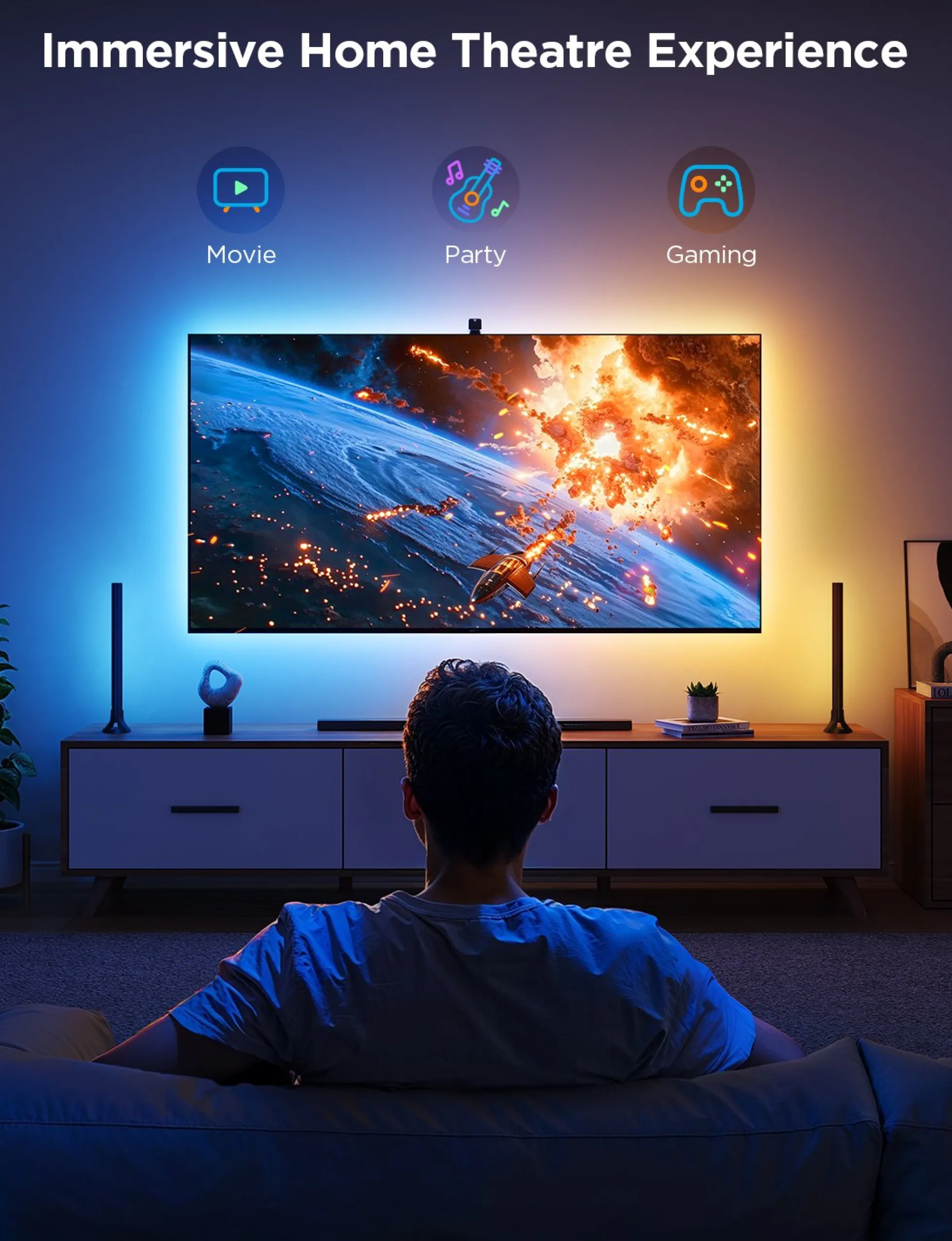 Govee TV Backlight 3 Lite Kit, LED strip + 2 Light Bars, 55-65", komplet TV-baggrundsbelysning, WiFi, Bluetooth