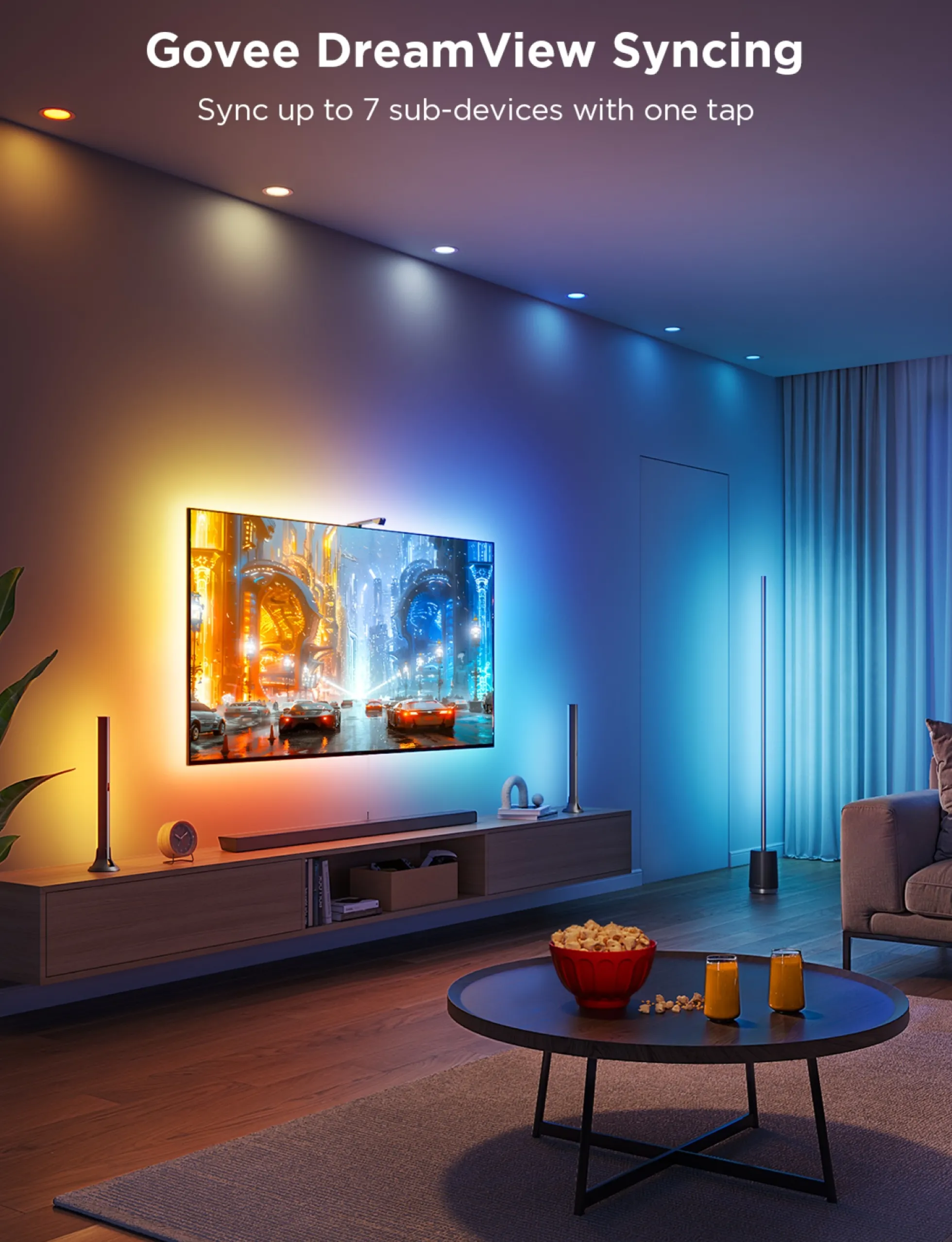 Govee TV Backlight 3 Lite Kit, LED strip + 2 Light Bars, 55-65", komplet TV-baggrundsbelysning, WiFi, Bluetooth