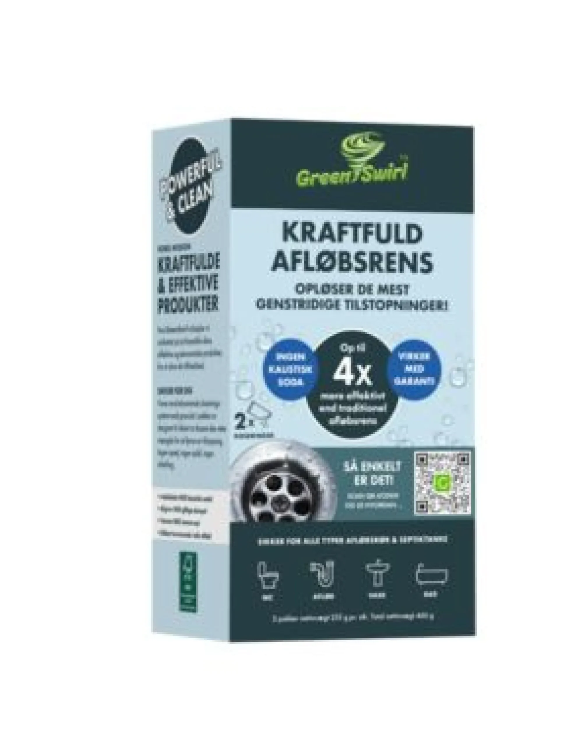 GreenSwirl kraftfuld afløbsrens, 2 doseringsposer à 233g