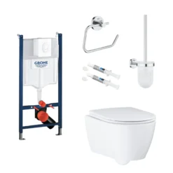 Grohe Essence toiletpakke inkl. Rapid cisterne 113 cm, trykplade, Essence væghængt toilet + SoftClose toiletsæde samt tilbehør