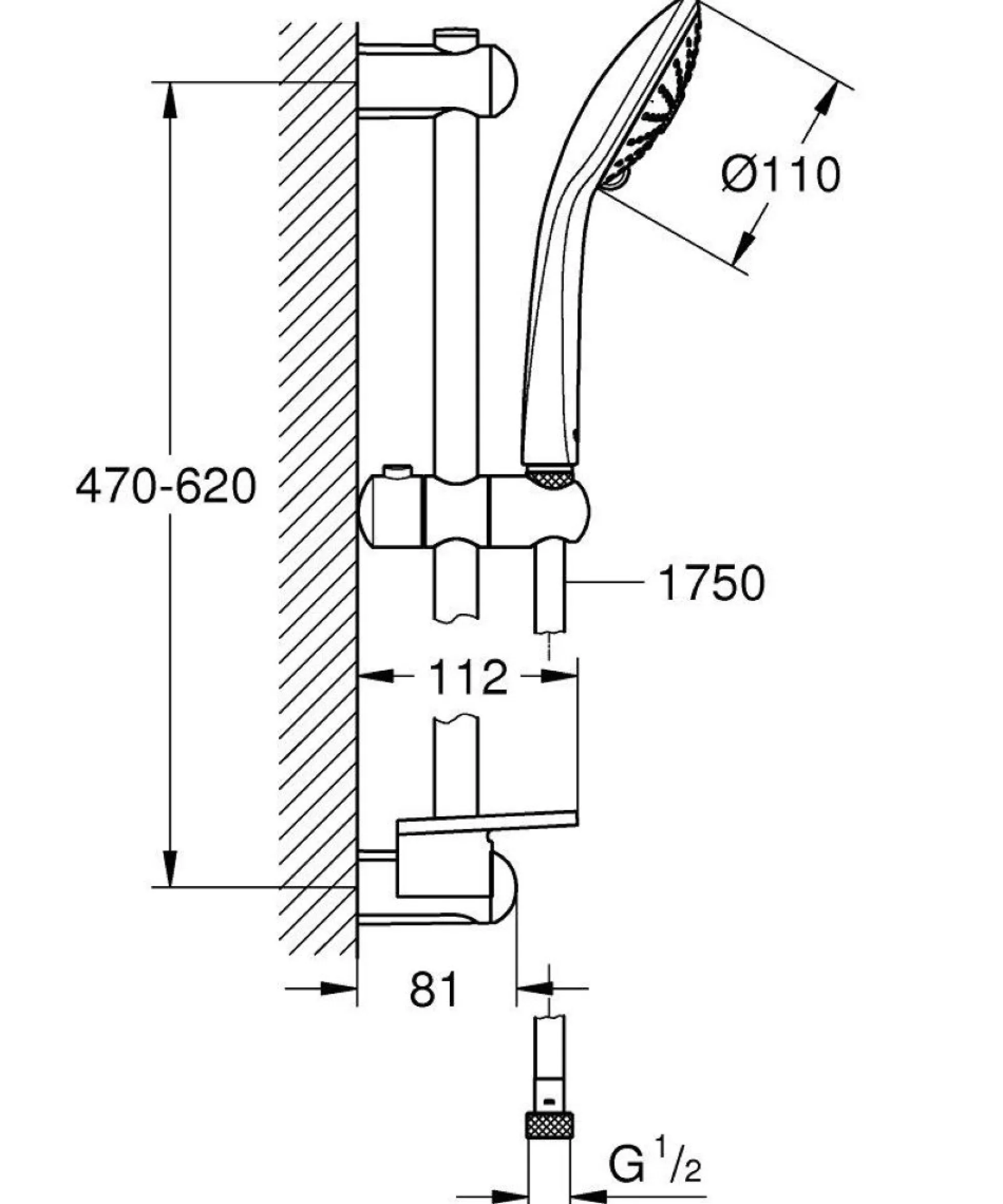 Grohe Euphoria Massage 110 mm brusestangsæt, 620mm brusetang, krom