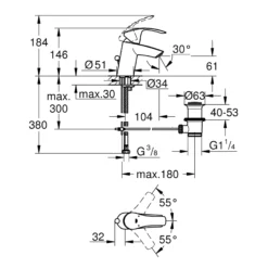 Grohe Eurosmart håndvaskarmatur, løft-op bundventil, S-Size, krom