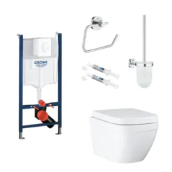 Grohe Euro toiletpakke inkl. Rapid cisterne 113 cm, trykplade, Euro væghængt toilet + SoftClose toiletsæde samt tilbehør