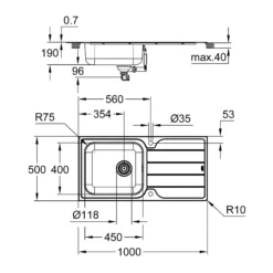 Grohe K500 Køkkenvask, nedfæld/planlim, 965 x 500 mm, rustfrit stål