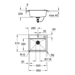 Grohe K700, kompositvask, sort