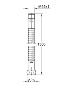 Grohe Relexa Longlife bruseslange, 1500 mm, metal, 3/8" - 1", krom