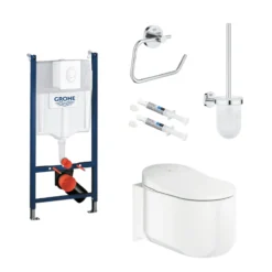 Grohe Sensia toiletpakke inkl. Rapid cisterne 113 cm, trykplade, Sensia Arena væghængt Douchetoilet + SoftClose toiletsæde samt tilbehør