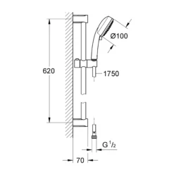 Grohe Tempesta Cosmopolitan 100 mm brusestangsæt, 600mm brusetang, 3 sprays, krom