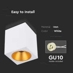 GU10 påbygning lampe, kvadrat, hvid, V-Tac Pro Serie