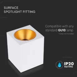 GU10 påbygning lampe, kvadrat, hvid, V-Tac Pro Serie