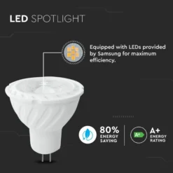 GU5.3 6,5W LED spotpære - 12V, Samsung LED chip, MR16, varm kulør