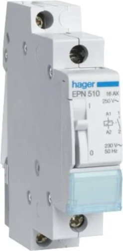 Hager EPN510 – Kiprelæ, 16A, styrespænding 230Vac, 1 slutte, 1 modul bred