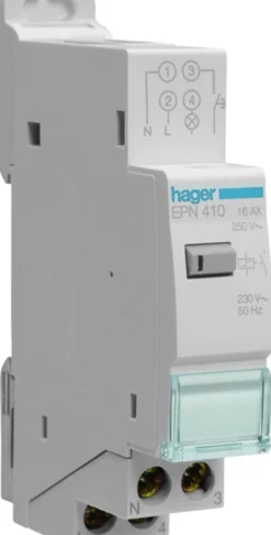 Hager EPN410 – Kiprelæ, 16A, styrespænding 230Vac, 1 slutte, 1 modul bred