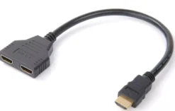HDMI Y-splitterkabel, type A - 2x type A, M/F, 0,2 meter, passivt, Full HD, Dual Link, sort, guld, UL - MicroConnect