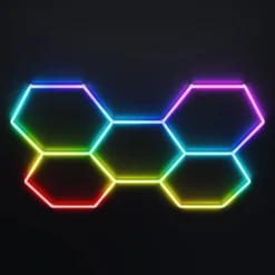 Hexagon LED-lys color, 5 felter, komplet sæt, 80W, RGBIC, inkl. bluetooth controller og strømforsyning