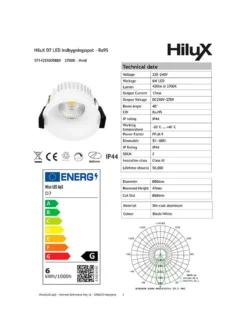 HiluX D7 Gen2, 6W, 420lm, Ra95, 2700K, dæmpbar, udendørs, hvid