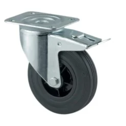 Hjul, 100mm, gummi, med bremse, med plade, 75kg, 3477PVRP62