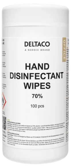 Hånddesinfektionsservietter, 100 stk., 70% alkohol, med glycerin og aloe