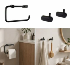 Håndklædekrog med tap, mat sort, 2 stk.