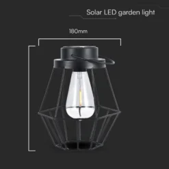 Hængende solcelle LED lanterne, 0,5W, 2700K, IP44, 1.2V, sort metal, vintage design, varm kulør, m. hank