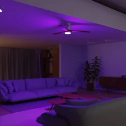 Hombli Smart Loftventilator med LED-lys, Ø132 cm, mulighed for app-styring, fjernbetjening, WiFi, hvid/lyst træ