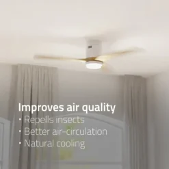 Hombli Smart Loftventilator med LED-lys, Ø132 cm, mulighed for app-styring, fjernbetjening, WiFi, hvid/lyst træ