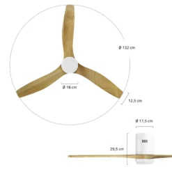 Hombli Smart Loftventilator med LED-lys, Ø132 cm, mulighed for app-styring, fjernbetjening, WiFi, hvid/lyst træ