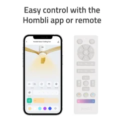 Hombli Smart Loftventilator med LED-lys, Ø132 cm, mulighed for app-styring, fjernbetjening, WiFi, hvid/hvidt træ