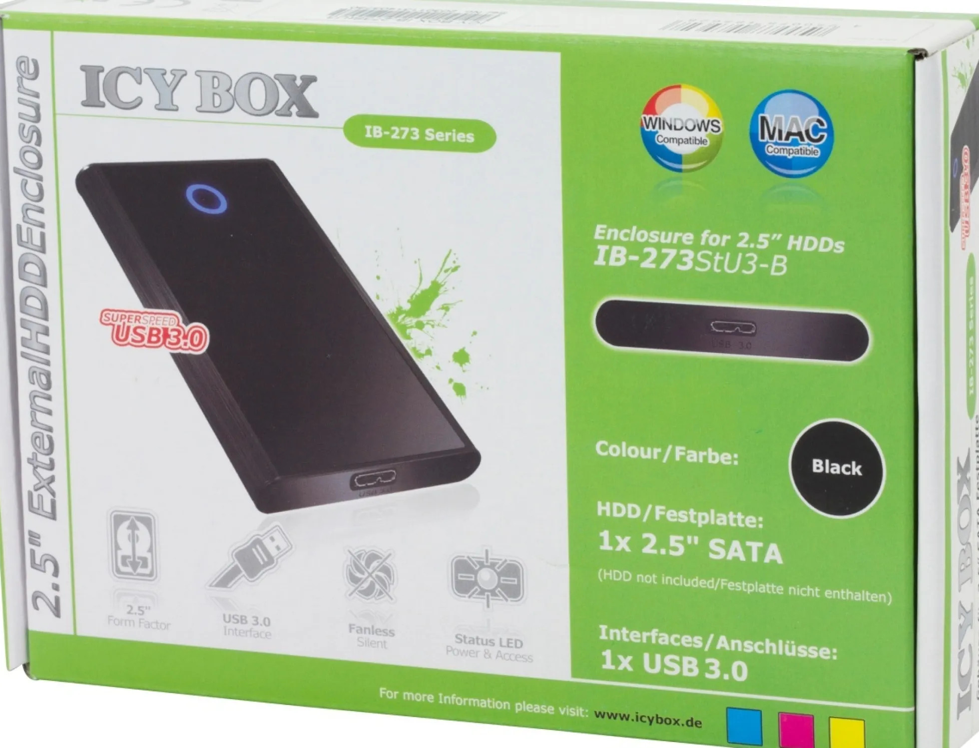 ICY BOX eksternt lagringskabinet til 1x2,5" SATA-harddisk, SATA 6Gb/s,