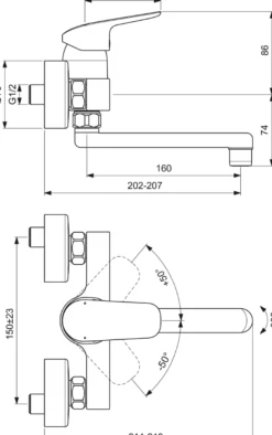 Ideal Standard Ceraflex vægarmatur m/tud 160 mm, krom