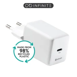 INFINITE (GRS) USB-C oplader EU PD 45W GaN, 1 x USB-C, hvid, 98% genanvendt plastik (rPC)