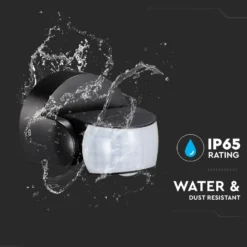 Infrarød bevægelsessensor, IP65 udendørs, sort, 180°/360° detektering, max 600W LED
