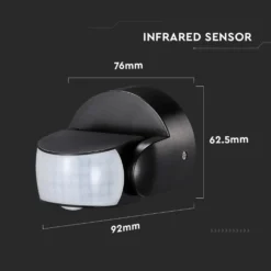 Infrarød bevægelsessensor, IP65 udendørs, sort, 180°/360° detektering, max 600W LED