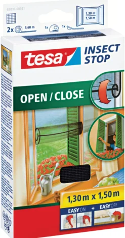 Insektnet til vinduer, 1,50 m x 1,30 m, åben/luk, antracit - Tesa