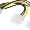 Intern PC strømforsyningskabel, 0,15 meter, 2x HDD/5,25" han (4-ben) - PCIe hun (8-ben) - MicroConnect
