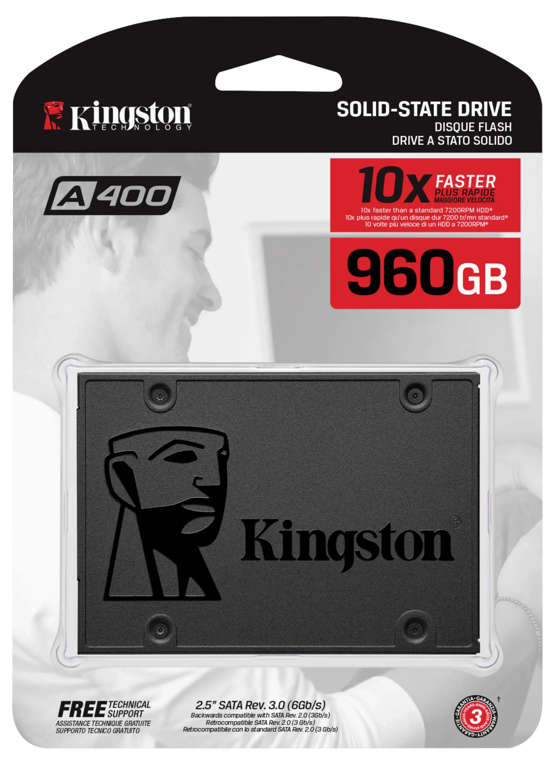 Kingston A400 SSD, 960GB, SATA3, 2.5" SSD, 7mm højde