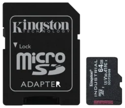 Kingston, 64GB microSDXC Industrial C10 A1 pSLC kort, med SD adapter