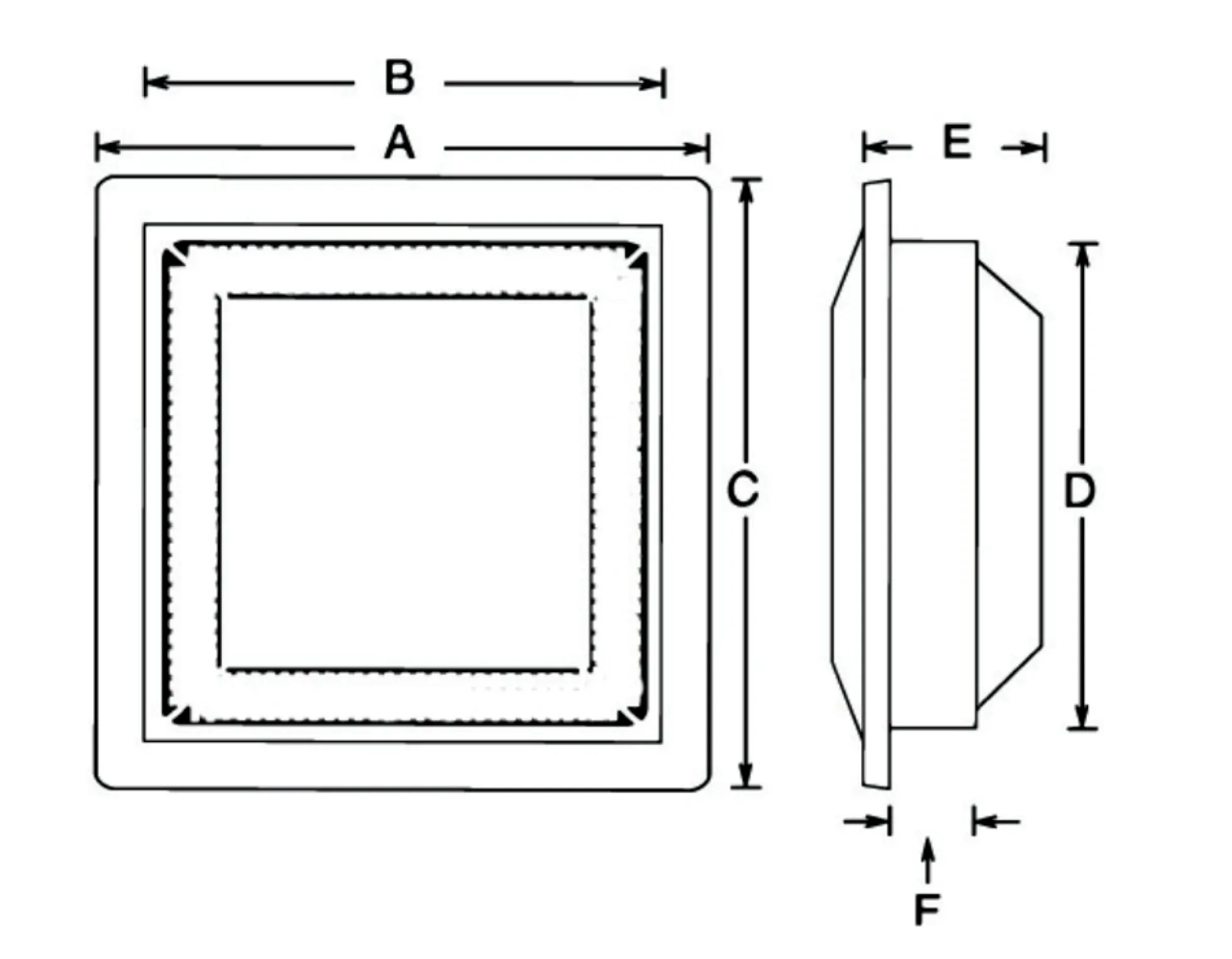 Klapventil 150 x 150 mm, lukket model, hvid, type 111