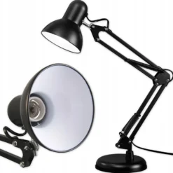 klassisk sort arkitektlampe, inkl. fod og bordklemme, E27 fatning, uden lyskilde