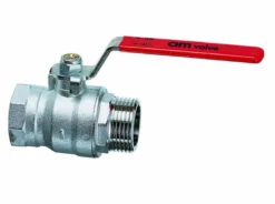 Kuglehane cim5, 3/4", messing, fuldt gennemløb, stålgreb, rød