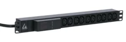 Lanview 19" 1U PDU 16A 10x C13 med amperemåler 3 m kabel