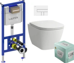 Laufen Lua toiletpakke, komplet inkl. cisterne, toiletskål, toiletsæde & betjeningstryk