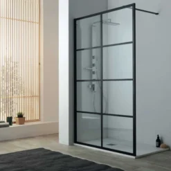 Lavabo Walk-in brusevæg, 90x200 cm, klart glas/mat sort