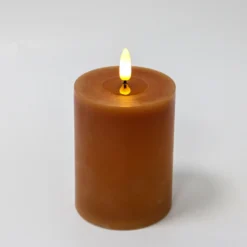 LED bloklys, 10 cm, Ø7,5 cm, fjernbetjening, brun