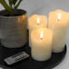 LED bloklys med flammeeffekt, hvid, 10/12,5/15 cm, fjernbetjening, timer, ægte stearin