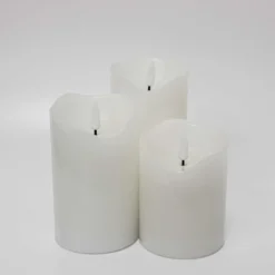 LED bloklys med flammeeffekt, hvid, 10/12,5/15 cm, fjernbetjening, timer, ægte stearin