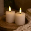 LED bloklys med flammeeffekt, hvid, 2 stk, ægte stearin, 5x5 cm