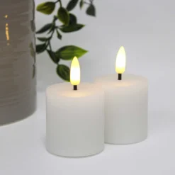 LED bloklys med flammeeffekt, hvid, 2 stk, ægte stearin, 5x5 cm